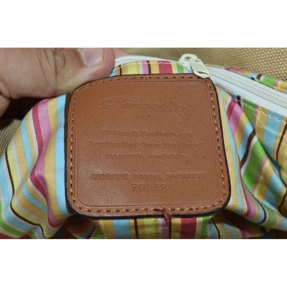 Fossil Womens Canvas/Leather Tan Front Flap Front Pockets Crossbody Purse - Picture 8 of 10